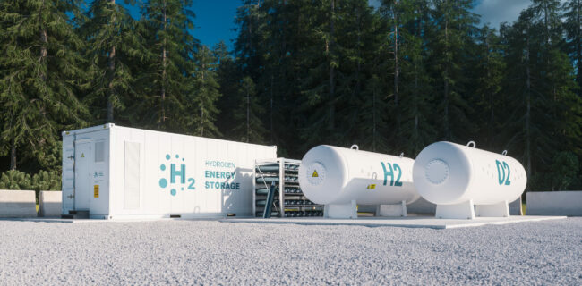 Image showing Energy storage and tanks with a forest in the background. Green hydrogen possibilities