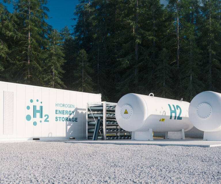 Image showing Energy storage and tanks with a forest in the background. Green hydrogen possibilities